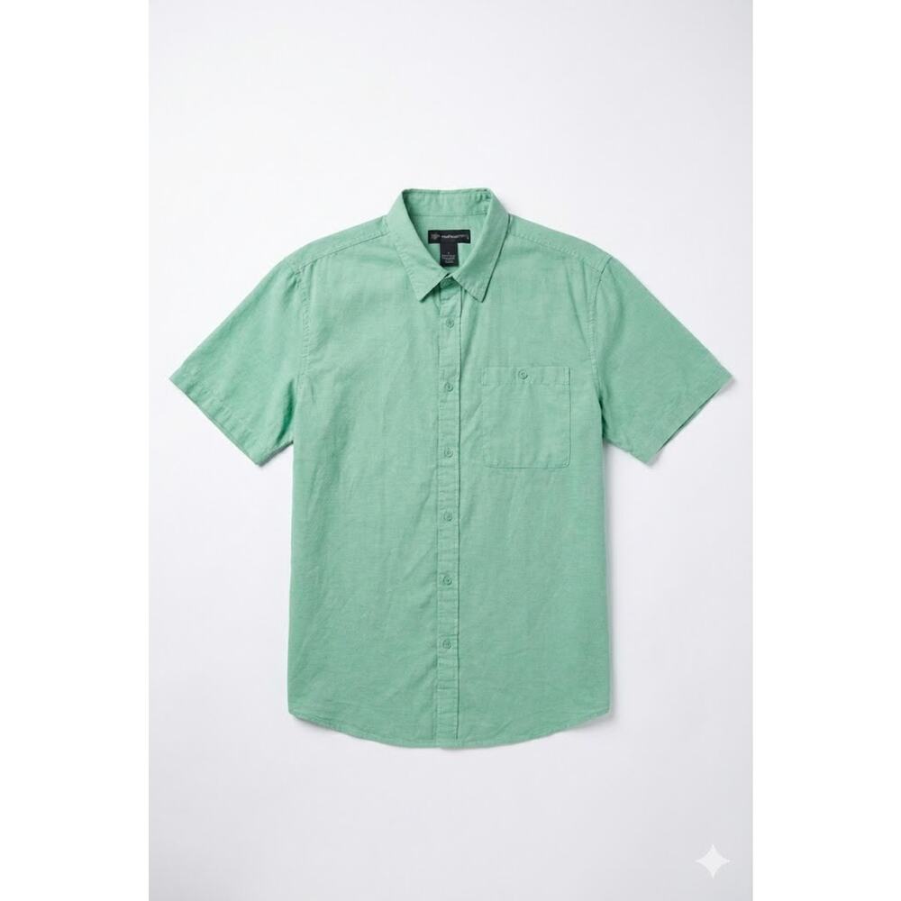 R&R Casual Men's Green Short Sleeve Shirt Large L Tropical Palm Jacquard